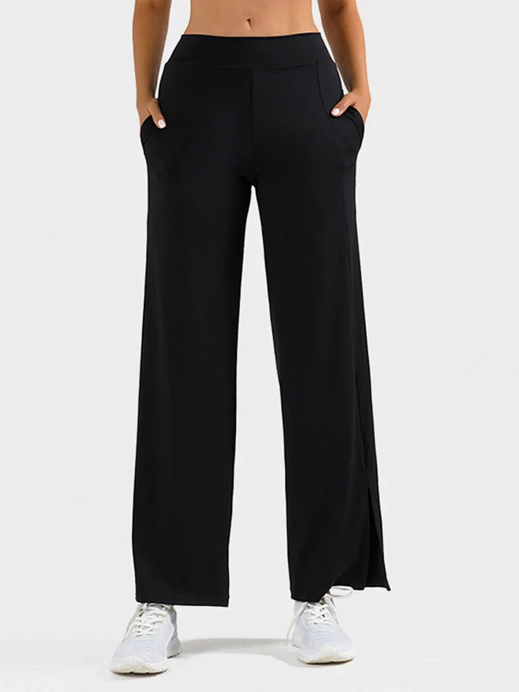 High Waisted Split Hem Wide Leg Yoga Pants