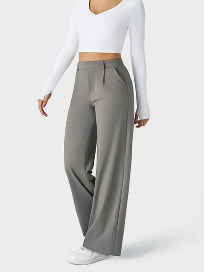 High Waisted Pocket Straight Leg Work Pants
