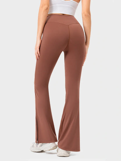 Arivelle Flared Yoga Pants with Slit Hem