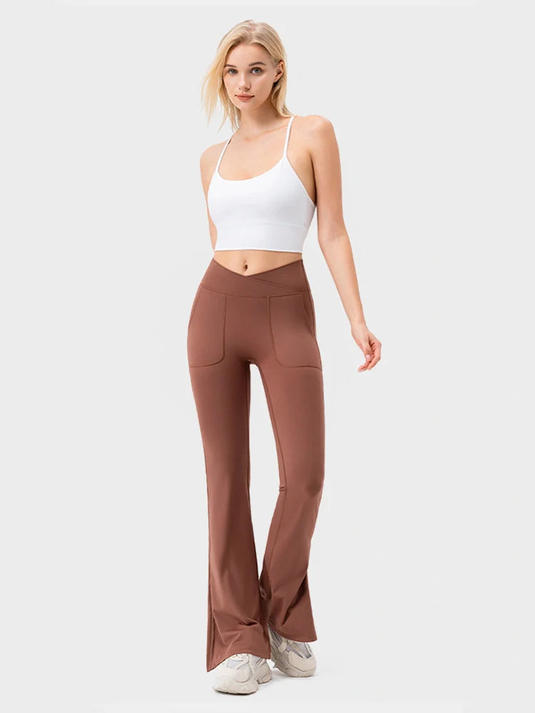 Arivelle Flared Yoga Pants with Slit Hem