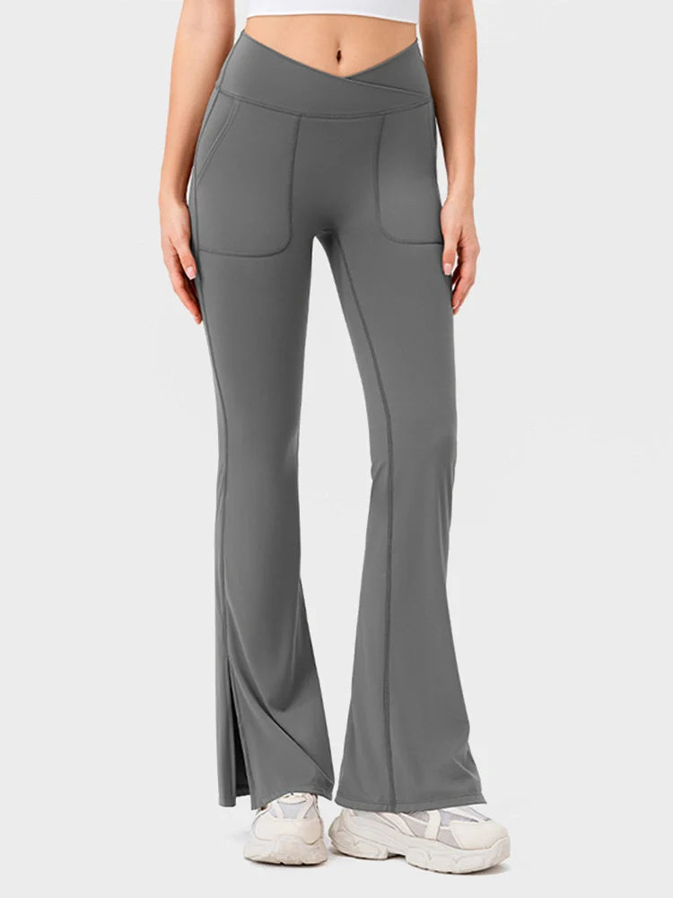 Arivelle Flared Yoga Pants with Slit Hem