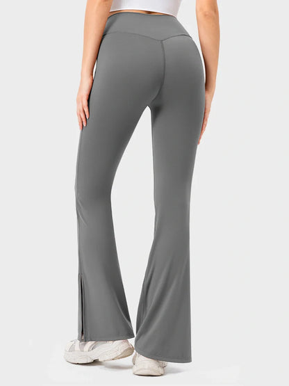 Arivelle Flared Yoga Pants with Slit Hem