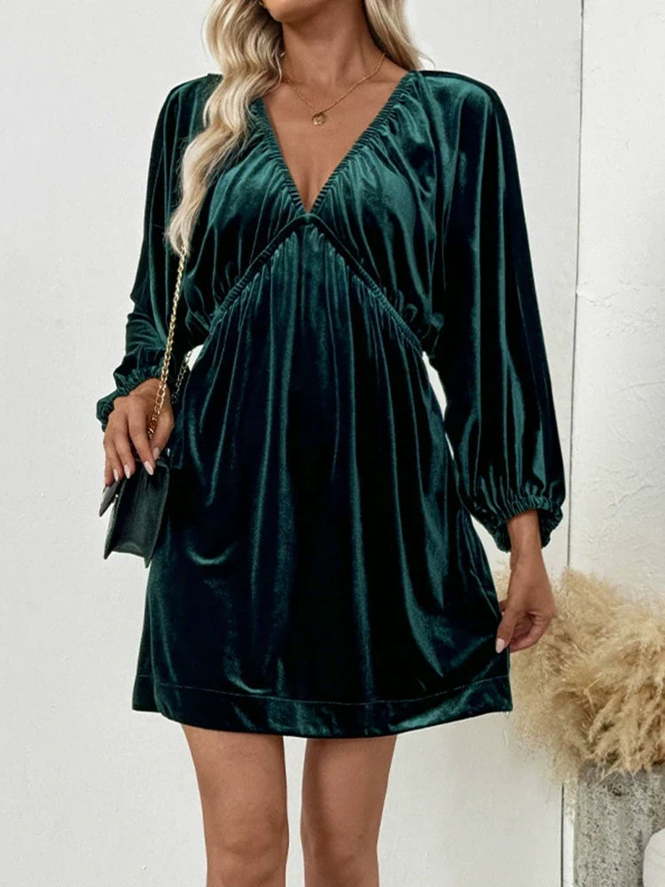 Women’s Deep V-Neck Velvet Dress