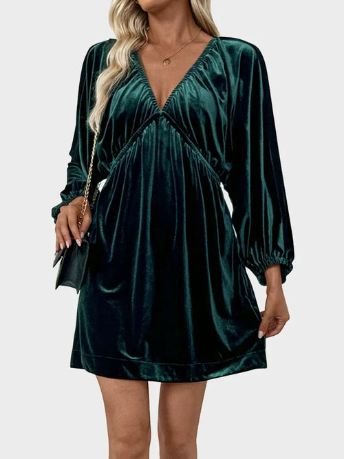 Women’s Deep V-Neck Velvet Dress